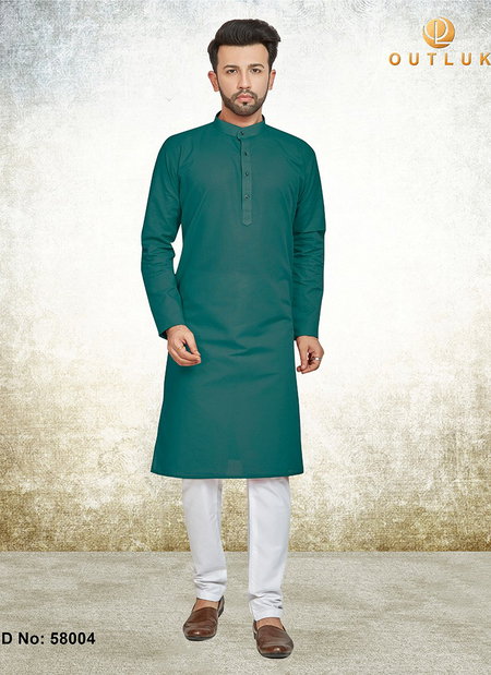 Green Colour Outluk 58 Latest Festive Wear Kurta With Pajama Mens Collection 58004